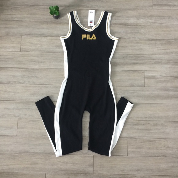 Fila Other - FILA Fitted Unitard Black White Gold Jumpsuit